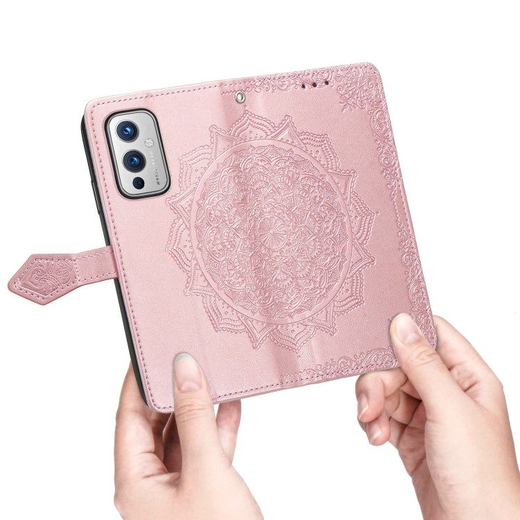 Halfway Mandala Embossing Pattern Horizontal Flip Leather Case with Holder & Card Slots & Wallet & Lanyard For OnePlus 9