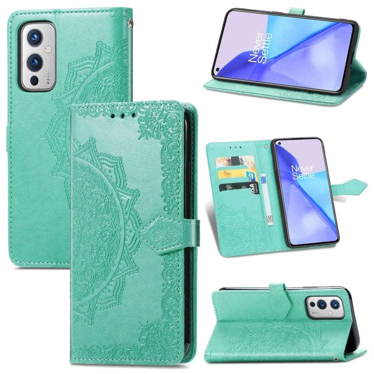 Halfway Mandala Embossing Pattern Horizontal Flip Leather Case with Holder & Card Slots & Wallet & Lanyard For OnePlus 9