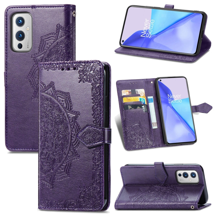 Halfway Mandala Embossing Pattern Horizontal Flip Leather Case with Holder & Card Slots & Wallet & Lanyard For OnePlus 9