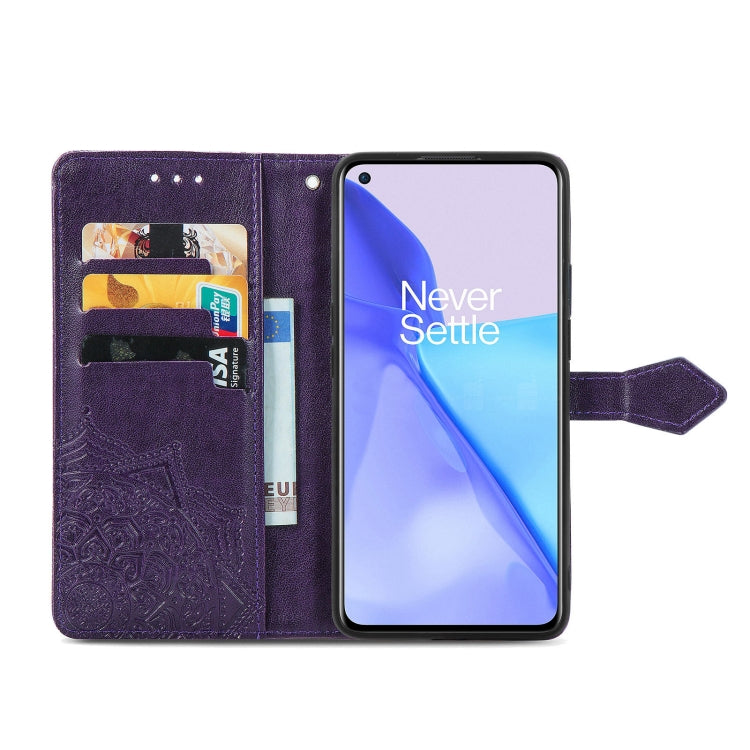 Halfway Mandala Embossing Pattern Horizontal Flip Leather Case with Holder & Card Slots & Wallet & Lanyard For OnePlus 9