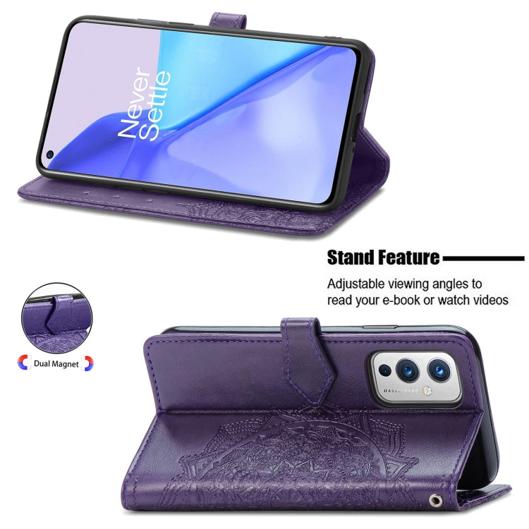 Halfway Mandala Embossing Pattern Horizontal Flip Leather Case with Holder & Card Slots & Wallet & Lanyard For OnePlus 9