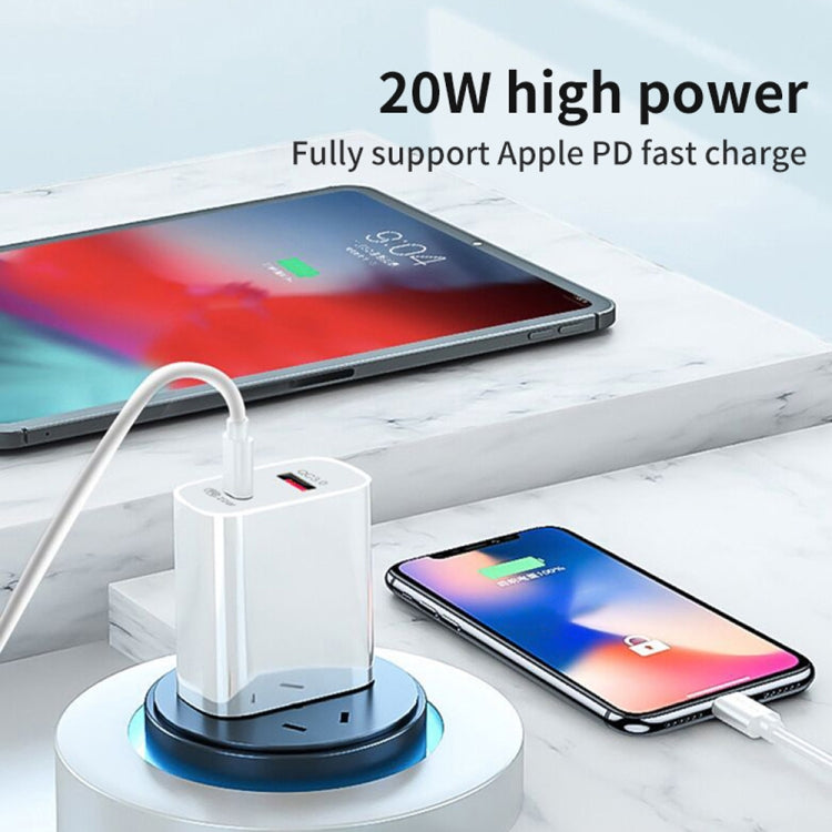TCS-20WACA 20W PD Type-C + QC 3.0 USB Interface Fast Charging Travel Charger with USB-C / Type-C to Type-C Fast Charge Data Cable AU Plug