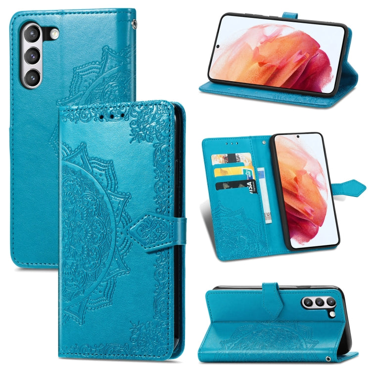 For Samsung Galaxy S21 FE Halfway Mandala Embossing Pattern Horizontal Flip Leather Case with Holder & Card Slots & Wallet & Lanyard