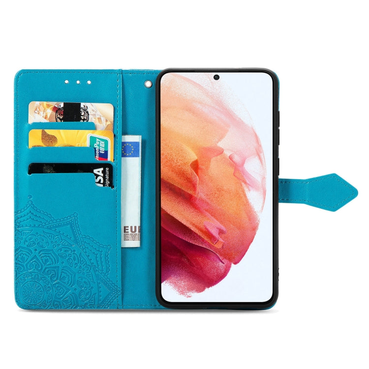 For Samsung Galaxy S21 FE Halfway Mandala Embossing Pattern Horizontal Flip Leather Case with Holder & Card Slots & Wallet & Lanyard