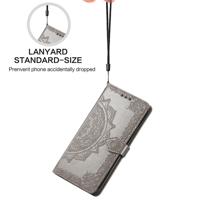 For Samsung Galaxy S21 FE Halfway Mandala Embossing Pattern Horizontal Flip Leather Case with Holder & Card Slots & Wallet & Lanyard
