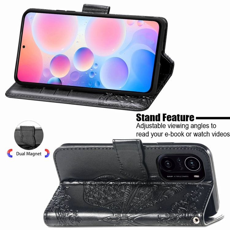 For Xiaomi Redmi K40 /K40 Pro /K40 Pro+ Butterfly Love Flowers Embossed Horizontal Flip Leather Case with Holder & Card Slots & Wallet & Lanyard