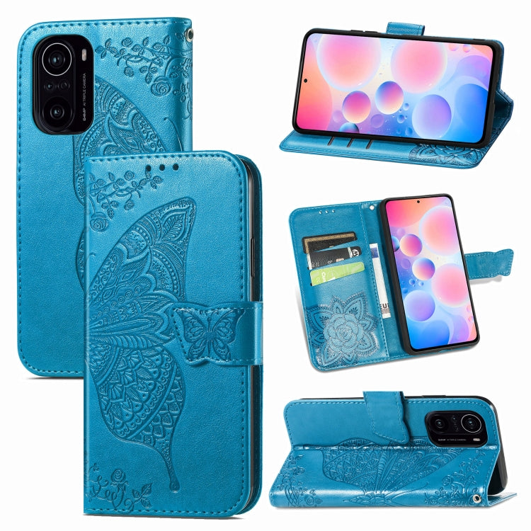 For Xiaomi Redmi K40 /K40 Pro /K40 Pro+ Butterfly Love Flowers Embossed Horizontal Flip Leather Case with Holder & Card Slots & Wallet & Lanyard
