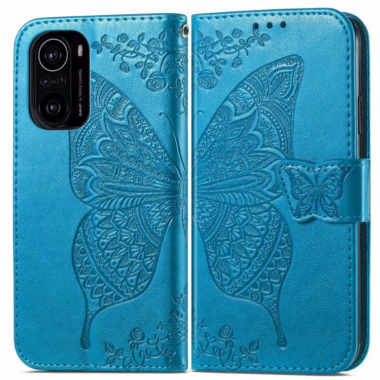 For Xiaomi Redmi K40 /K40 Pro /K40 Pro+ Butterfly Love Flowers Embossed Horizontal Flip Leather Case with Holder & Card Slots & Wallet & Lanyard