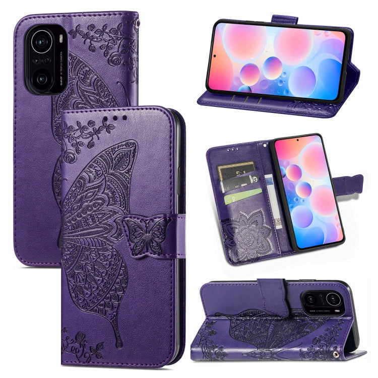 For Xiaomi Redmi K40 /K40 Pro /K40 Pro+ Butterfly Love Flowers Embossed Horizontal Flip Leather Case with Holder & Card Slots & Wallet & Lanyard