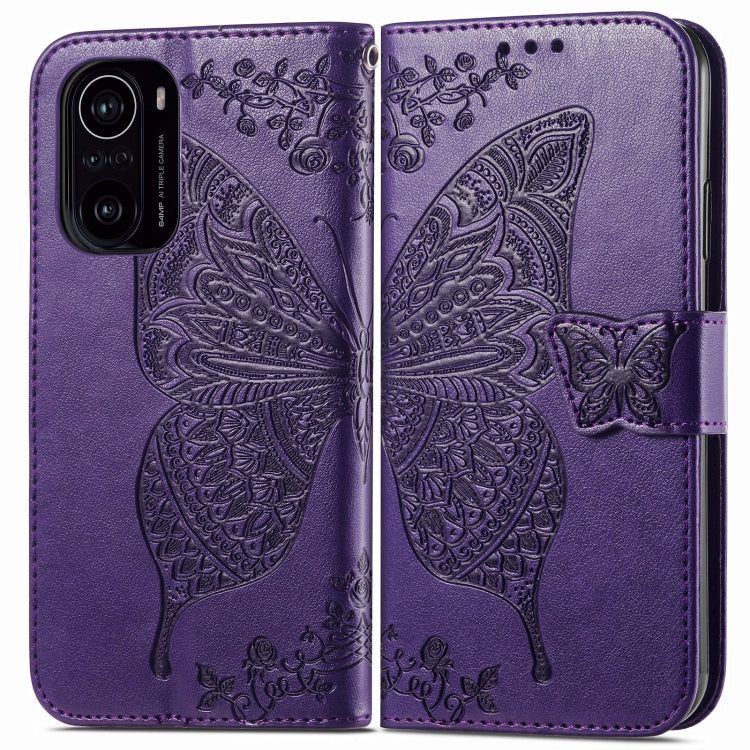 For Xiaomi Redmi K40 /K40 Pro /K40 Pro+ Butterfly Love Flowers Embossed Horizontal Flip Leather Case with Holder & Card Slots & Wallet & Lanyard