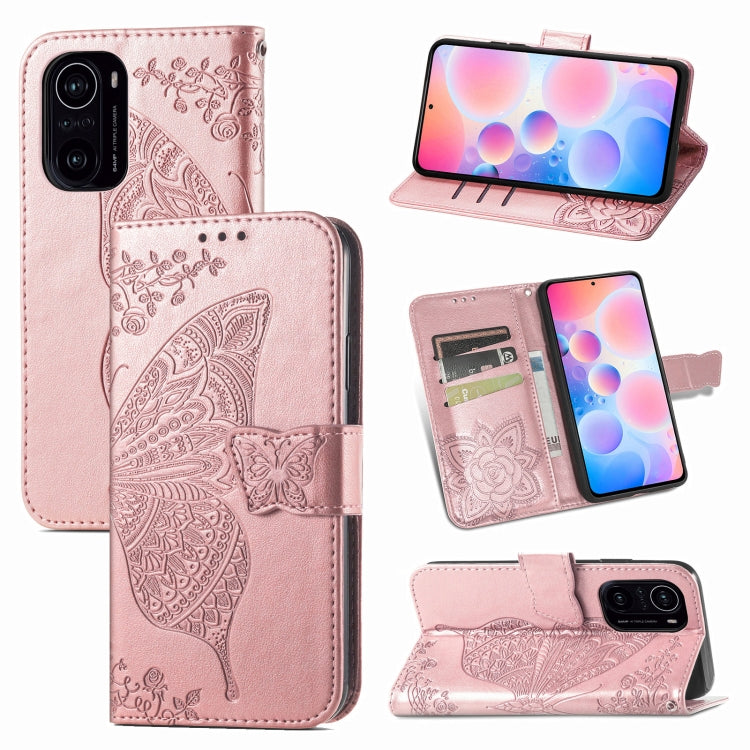 For Xiaomi Redmi K40 /K40 Pro /K40 Pro+ Butterfly Love Flowers Embossed Horizontal Flip Leather Case with Holder & Card Slots & Wallet & Lanyard