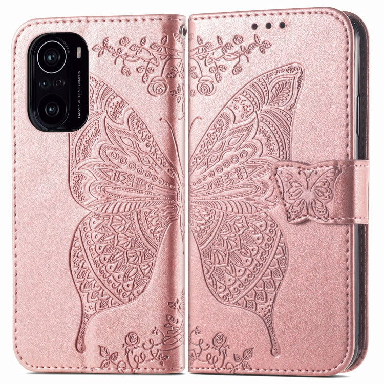 For Xiaomi Redmi K40 /K40 Pro /K40 Pro+ Butterfly Love Flowers Embossed Horizontal Flip Leather Case with Holder & Card Slots & Wallet & Lanyard