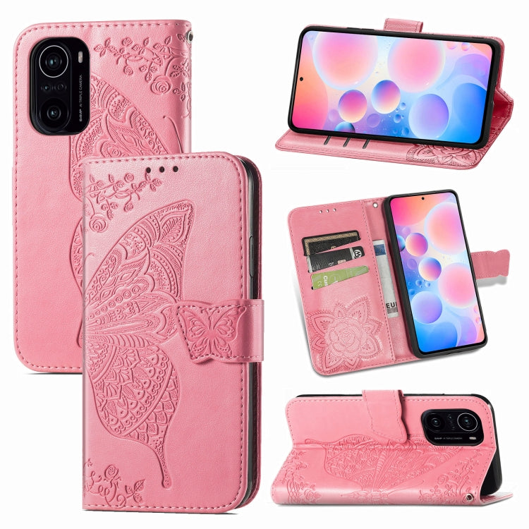 For Xiaomi Redmi K40 /K40 Pro /K40 Pro+ Butterfly Love Flowers Embossed Horizontal Flip Leather Case with Holder & Card Slots & Wallet & Lanyard