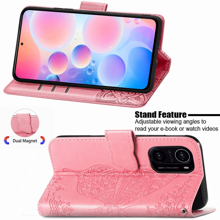 For Xiaomi Redmi K40 /K40 Pro /K40 Pro+ Butterfly Love Flowers Embossed Horizontal Flip Leather Case with Holder & Card Slots & Wallet & Lanyard
