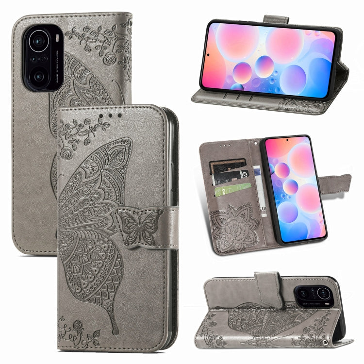 For Xiaomi Redmi K40 /K40 Pro /K40 Pro+ Butterfly Love Flowers Embossed Horizontal Flip Leather Case with Holder & Card Slots & Wallet & Lanyard