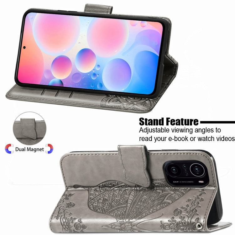 For Xiaomi Redmi K40 /K40 Pro /K40 Pro+ Butterfly Love Flowers Embossed Horizontal Flip Leather Case with Holder & Card Slots & Wallet & Lanyard