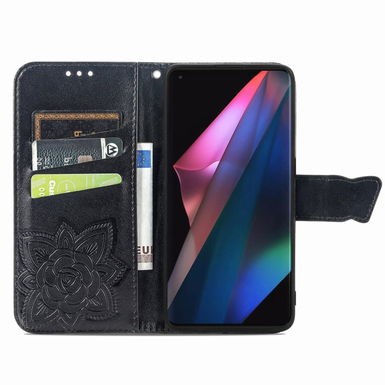 For OPPO Find X3 Pro Butterfly Love Flowers Embossed Horizontal Flip Leather Case with Holder & Card Slots & Wallet & Lanyard