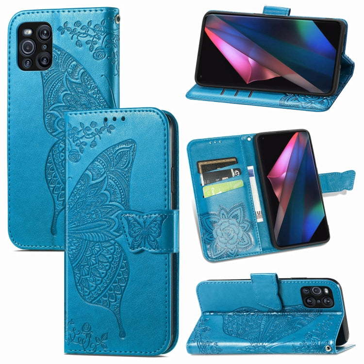 For OPPO Find X3 Pro Butterfly Love Flowers Embossed Horizontal Flip Leather Case with Holder & Card Slots & Wallet & Lanyard