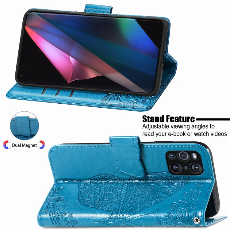 For OPPO Find X3 Pro Butterfly Love Flowers Embossed Horizontal Flip Leather Case with Holder & Card Slots & Wallet & Lanyard