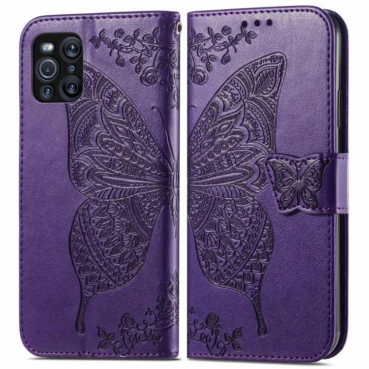 For OPPO Find X3 Pro Butterfly Love Flowers Embossed Horizontal Flip Leather Case with Holder & Card Slots & Wallet & Lanyard