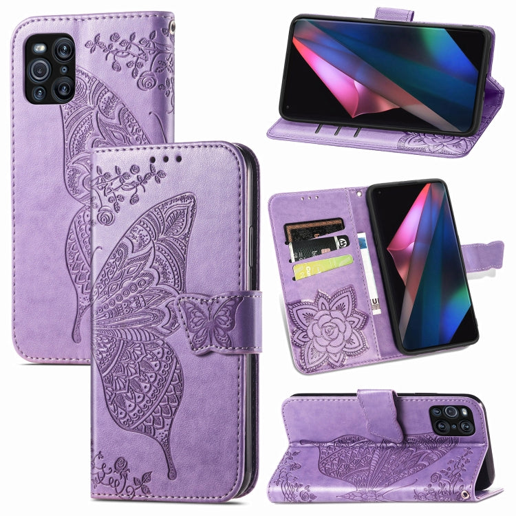 For OPPO Find X3 Pro Butterfly Love Flowers Embossed Horizontal Flip Leather Case with Holder & Card Slots & Wallet & Lanyard