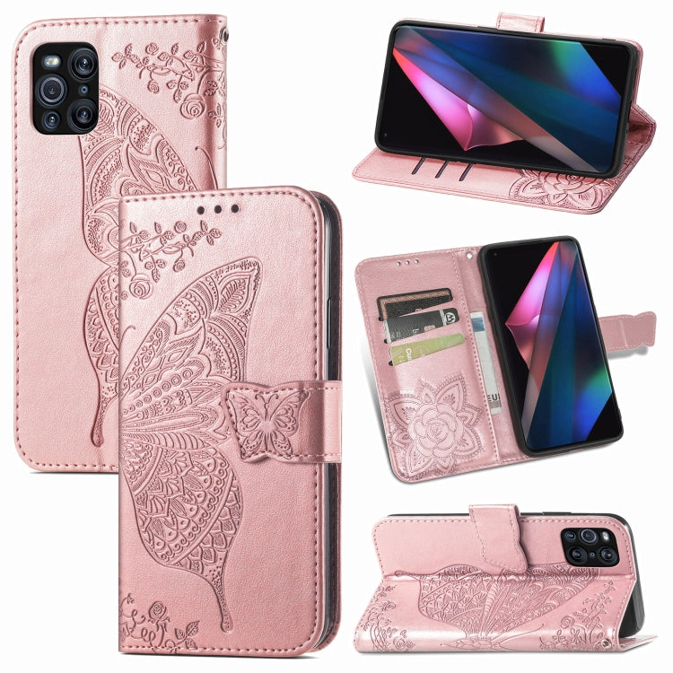 For OPPO Find X3 Pro Butterfly Love Flowers Embossed Horizontal Flip Leather Case with Holder & Card Slots & Wallet & Lanyard
