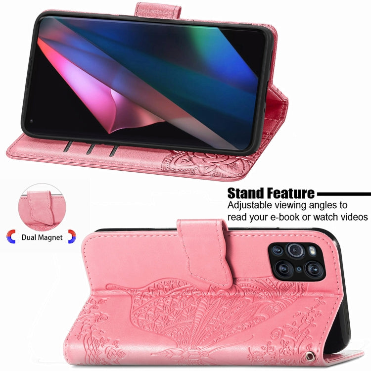 For OPPO Find X3 Pro Butterfly Love Flowers Embossed Horizontal Flip Leather Case with Holder & Card Slots & Wallet & Lanyard