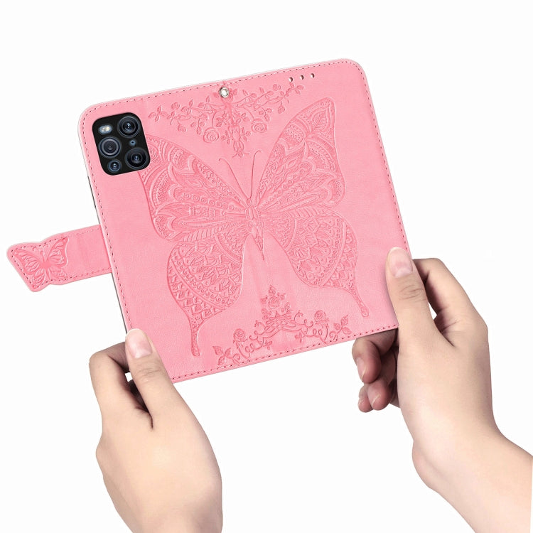For OPPO Find X3 Pro Butterfly Love Flowers Embossed Horizontal Flip Leather Case with Holder & Card Slots & Wallet & Lanyard