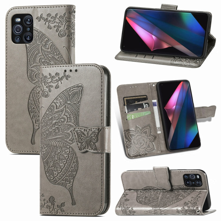 For OPPO Find X3 Pro Butterfly Love Flowers Embossed Horizontal Flip Leather Case with Holder & Card Slots & Wallet & Lanyard