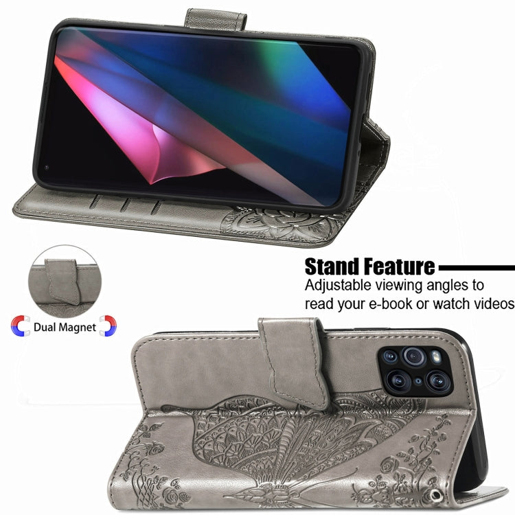 For OPPO Find X3 Pro Butterfly Love Flowers Embossed Horizontal Flip Leather Case with Holder & Card Slots & Wallet & Lanyard