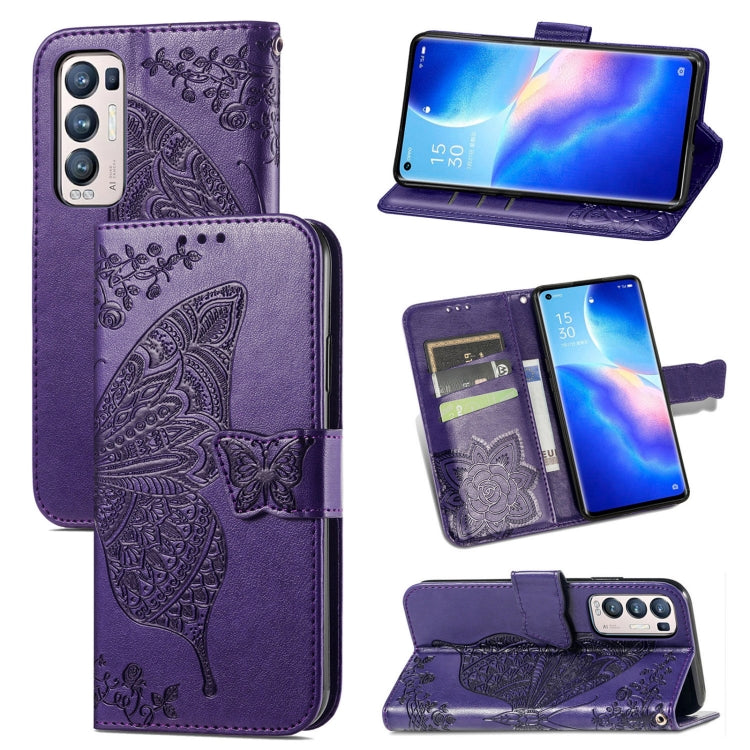 For OPPO Reno5 Pro+ Butterfly Love Flowers Embossed Horizontal Flip Leather Case with Holder & Card Slots & Wallet & Lanyard