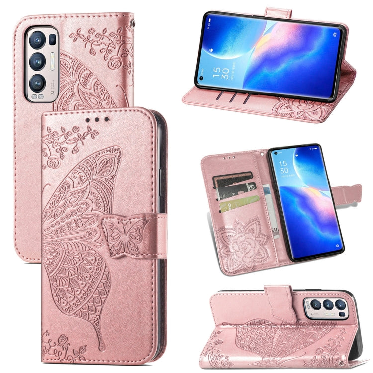 For OPPO Reno5 Pro+ Butterfly Love Flowers Embossed Horizontal Flip Leather Case with Holder & Card Slots & Wallet & Lanyard