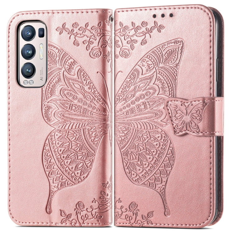 For OPPO Reno5 Pro+ Butterfly Love Flowers Embossed Horizontal Flip Leather Case with Holder & Card Slots & Wallet & Lanyard