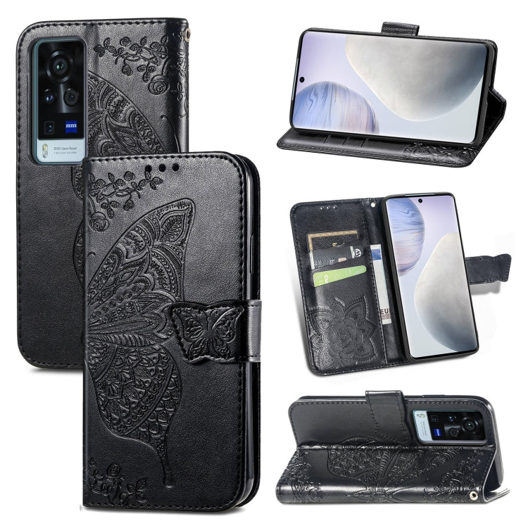 For vivo X60 Pro Butterfly Love Flowers Embossed Horizontal Flip Leather Case with Holder & Card Slots & Wallet & Lanyard