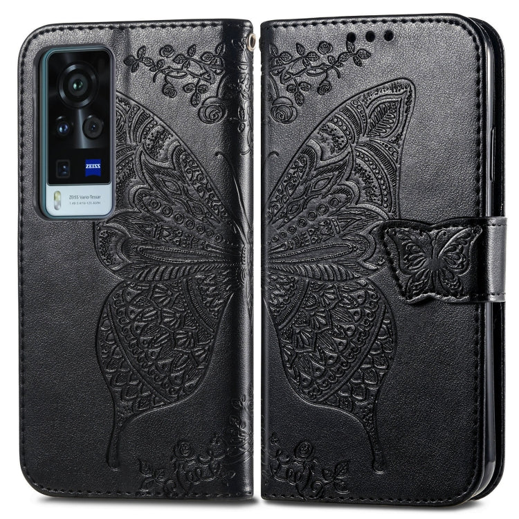 For vivo X60 Pro Butterfly Love Flowers Embossed Horizontal Flip Leather Case with Holder & Card Slots & Wallet & Lanyard