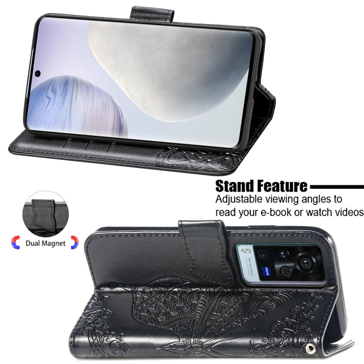 For vivo X60 Pro Butterfly Love Flowers Embossed Horizontal Flip Leather Case with Holder & Card Slots & Wallet & Lanyard