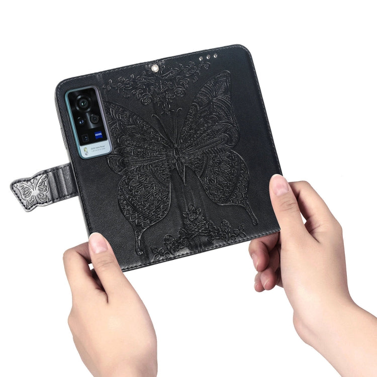 For vivo X60 Pro Butterfly Love Flowers Embossed Horizontal Flip Leather Case with Holder & Card Slots & Wallet & Lanyard