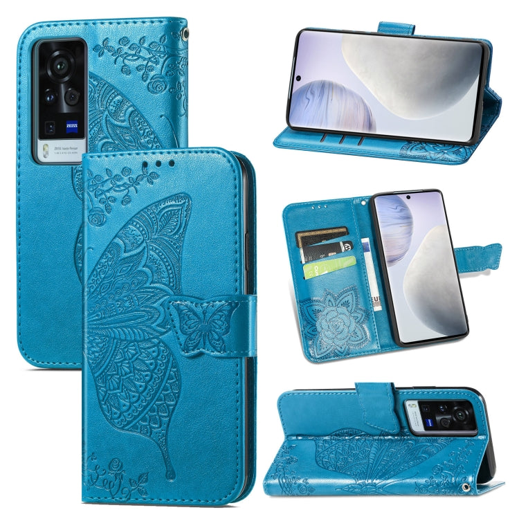 For vivo X60 Pro Butterfly Love Flowers Embossed Horizontal Flip Leather Case with Holder & Card Slots & Wallet & Lanyard