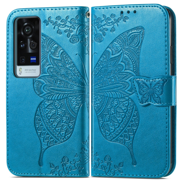 For vivo X60 Pro Butterfly Love Flowers Embossed Horizontal Flip Leather Case with Holder & Card Slots & Wallet & Lanyard