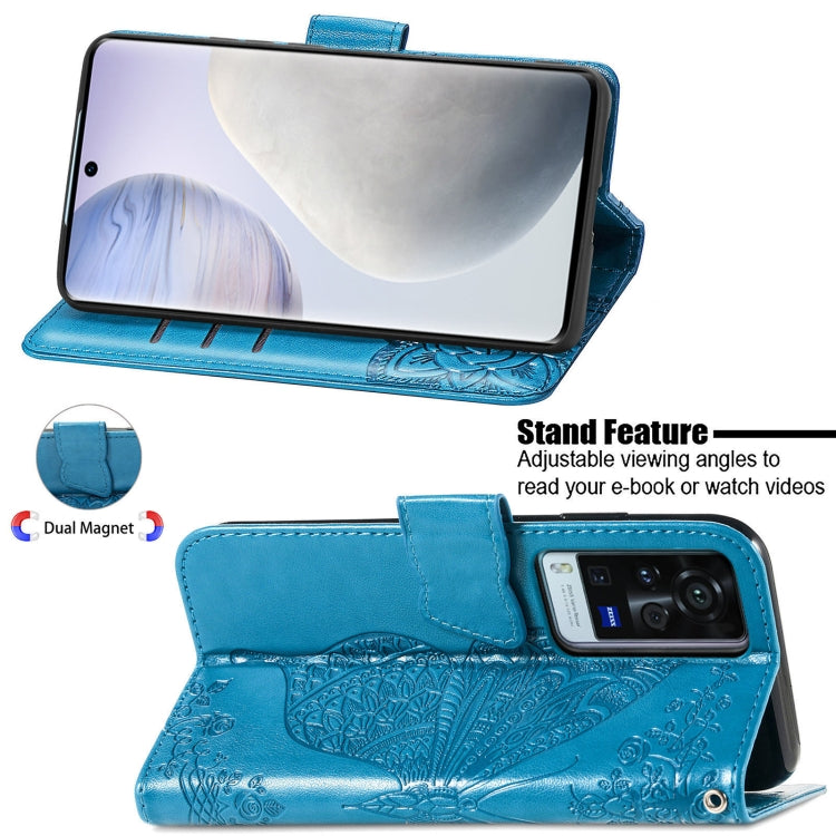 For vivo X60 Pro Butterfly Love Flowers Embossed Horizontal Flip Leather Case with Holder & Card Slots & Wallet & Lanyard