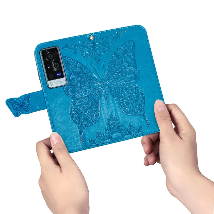 For vivo X60 Pro Butterfly Love Flowers Embossed Horizontal Flip Leather Case with Holder & Card Slots & Wallet & Lanyard
