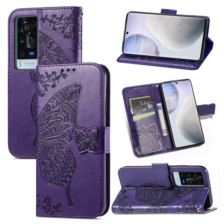 For vivo X60 Pro Butterfly Love Flowers Embossed Horizontal Flip Leather Case with Holder & Card Slots & Wallet & Lanyard