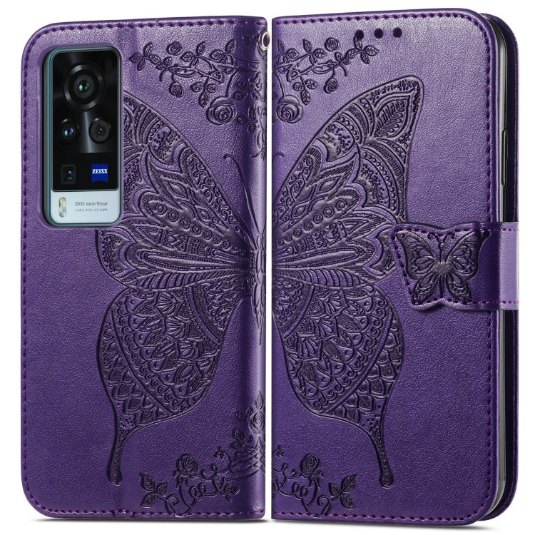 For vivo X60 Pro Butterfly Love Flowers Embossed Horizontal Flip Leather Case with Holder & Card Slots & Wallet & Lanyard