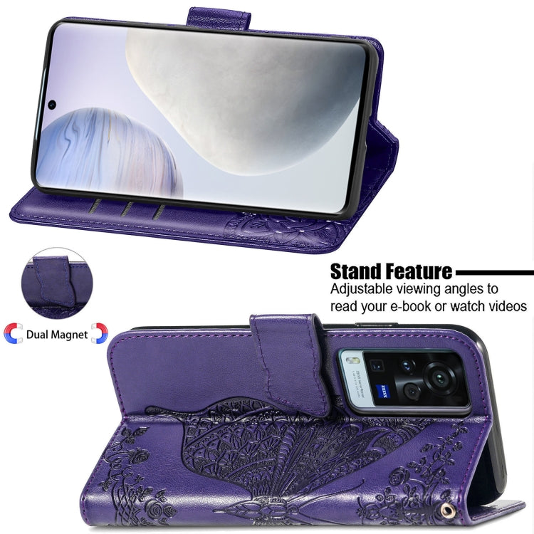 For vivo X60 Pro Butterfly Love Flowers Embossed Horizontal Flip Leather Case with Holder & Card Slots & Wallet & Lanyard
