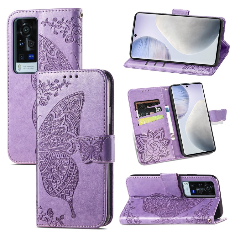For vivo X60 Pro Butterfly Love Flowers Embossed Horizontal Flip Leather Case with Holder & Card Slots & Wallet & Lanyard