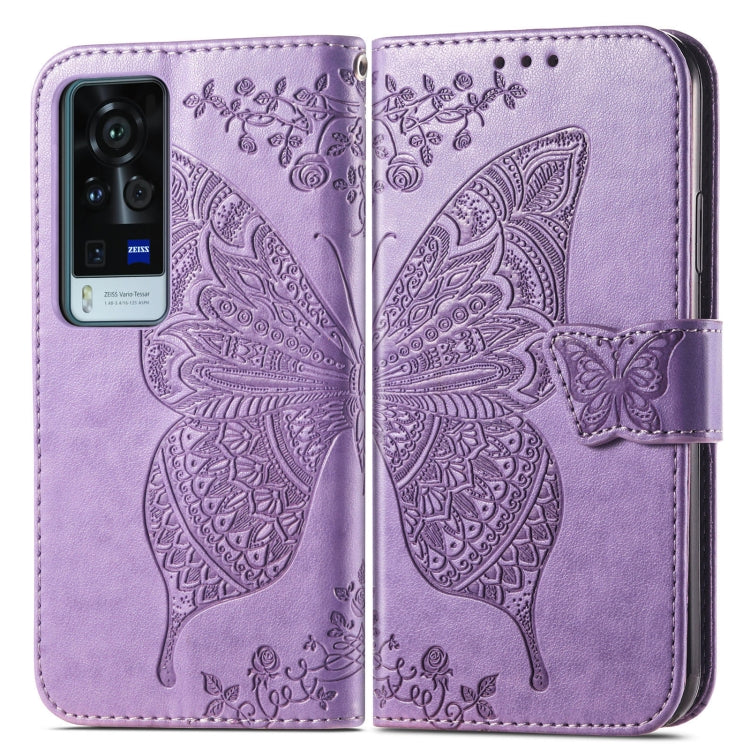 For vivo X60 Pro Butterfly Love Flowers Embossed Horizontal Flip Leather Case with Holder & Card Slots & Wallet & Lanyard