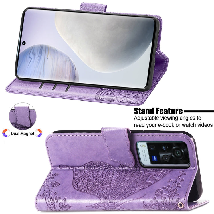 For vivo X60 Pro Butterfly Love Flowers Embossed Horizontal Flip Leather Case with Holder & Card Slots & Wallet & Lanyard