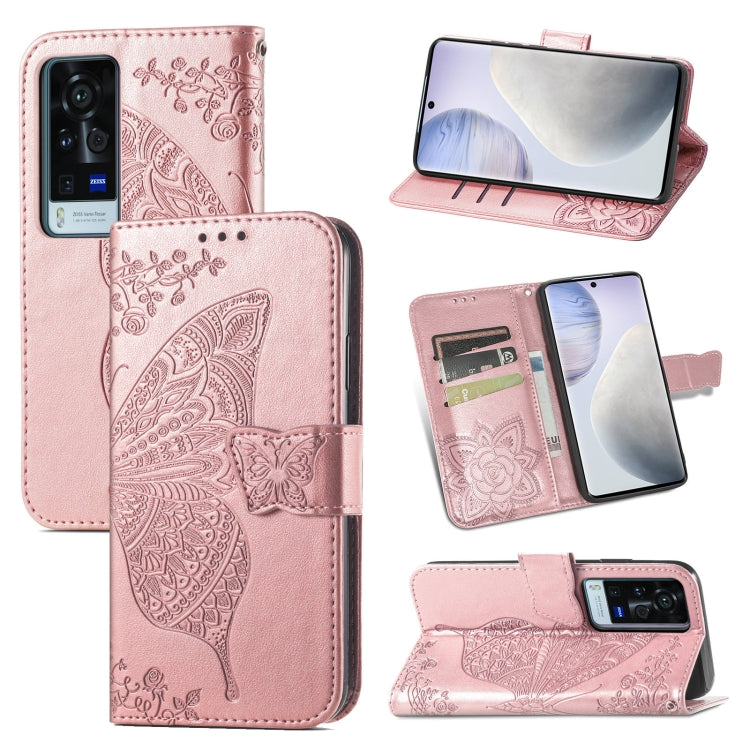 For vivo X60 Pro Butterfly Love Flowers Embossed Horizontal Flip Leather Case with Holder & Card Slots & Wallet & Lanyard