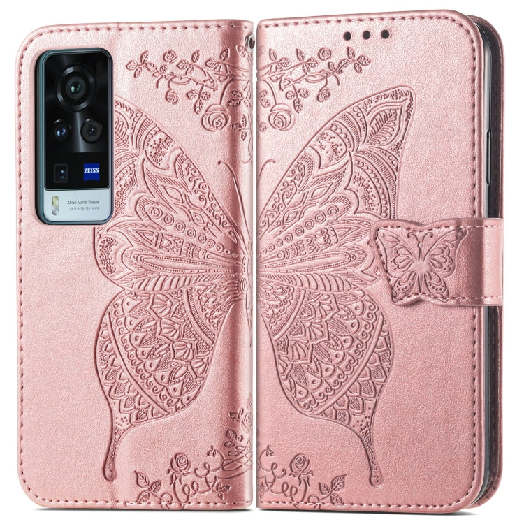 For vivo X60 Pro Butterfly Love Flowers Embossed Horizontal Flip Leather Case with Holder & Card Slots & Wallet & Lanyard