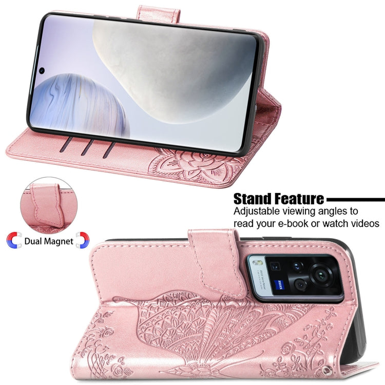 For vivo X60 Pro Butterfly Love Flowers Embossed Horizontal Flip Leather Case with Holder & Card Slots & Wallet & Lanyard